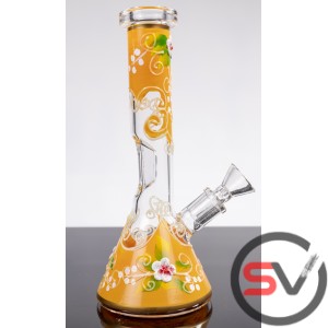 FLOWER DESIGN GLASS BEAKER WITH ICE CATCHER  9inch (GLOW IN THE DARK)